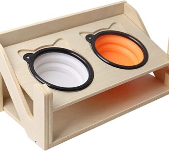 Wood Cats Dogs Feeding Food Stand Tray Tilted Rubber Bowls Water Food Scalable Raised Dishes Solid Feeder