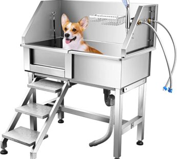 ENJOETY 34 inch Dog Grooming Bathtub Station, Professional Stainless Steel Wash Shower Sink with Faucet Walk-in ramp and Accessories pet Grooming Bathtub Station