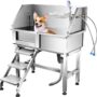 ENJOETY 34 inch Dog Grooming Bathtub Station, Professional Stainless Steel Wash Shower Sink with Faucet Walk-in ramp and Accessories pet Grooming Bathtub Station
