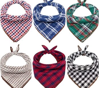 Remifa Dog Bandanas – 6PCS Birthday Gift Washable Green Black Blue Red Square Plaid Printing Christmas Dog Bib Double Reversible Kerchief Scarf Adjustable Accessories for Small to Large Dog Puppy