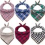 Remifa Dog Bandanas - 6PCS Birthday Gift Washable Green Black Blue Red Square Plaid Printing Christmas Dog Bib Double Reversible Kerchief Scarf Adjustable Accessories for Small to Large Dog Puppy