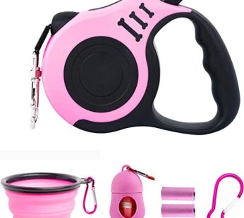 PETIMP Retractable Dog Leash Lightweight Portative 16FT Leash, with Folding Bowl,Dispenser,Rubbish Bags, for Small Medium Dog