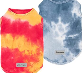 Fitwarm 2-Pack Dog Shirt, Tie Dye Dog Clothes for Small Dogs, Cotton Sleeveless Vest T-Shirt, Cat Apparel, Yellow Blue, Large