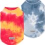 Fitwarm 2-Pack Dog Shirt, Tie Dye Dog Clothes for Small Dogs, Cotton Sleeveless Vest T-Shirt, Cat Apparel, Yellow Blue, Large